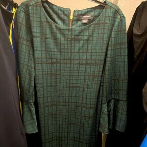 Green dress with gold zipper